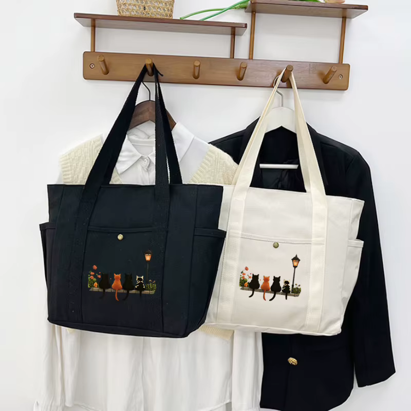 Filles femmes graphique sac fourre-tout grande capacité dessin animé épaule mignon chat Shopper sacs à main