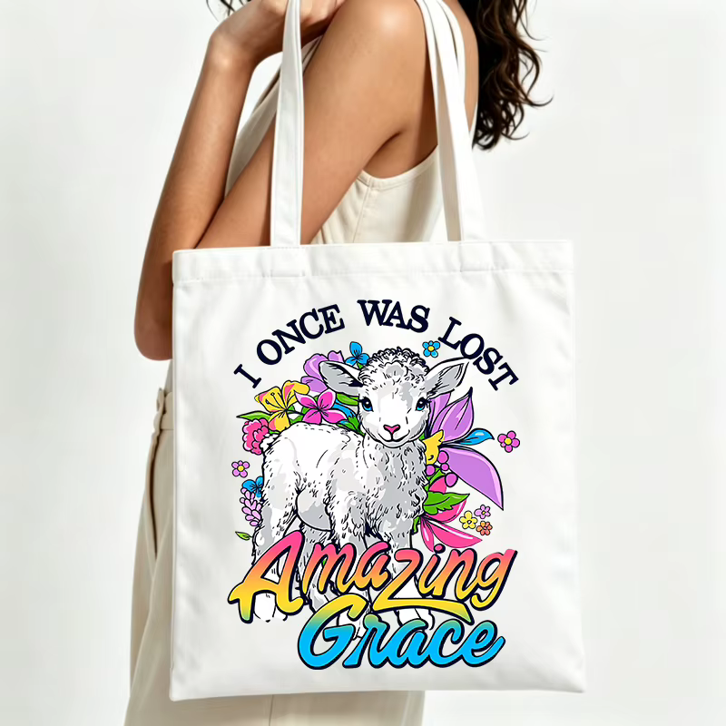 Sac fourre-tout en toile avec motif floral et agneau