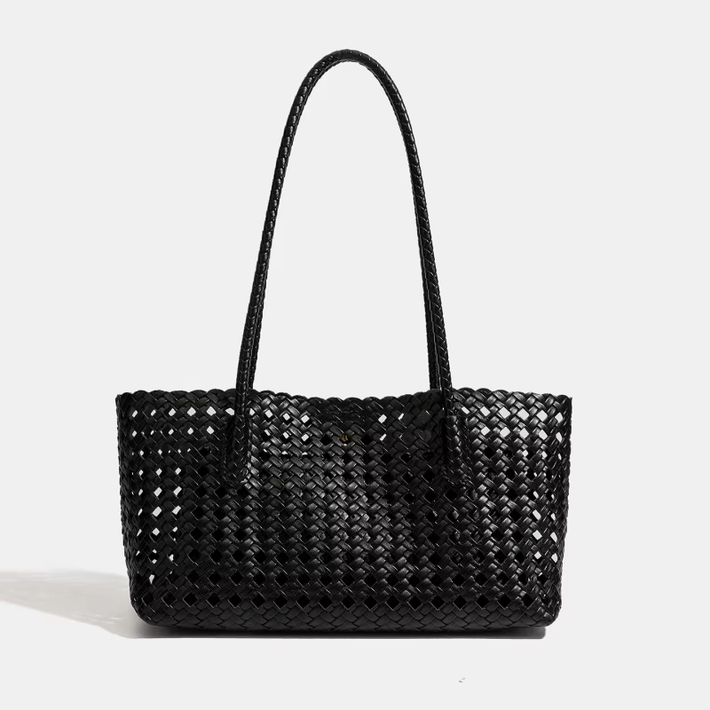 Sac fourre-tout tissé vert citron avec pochette