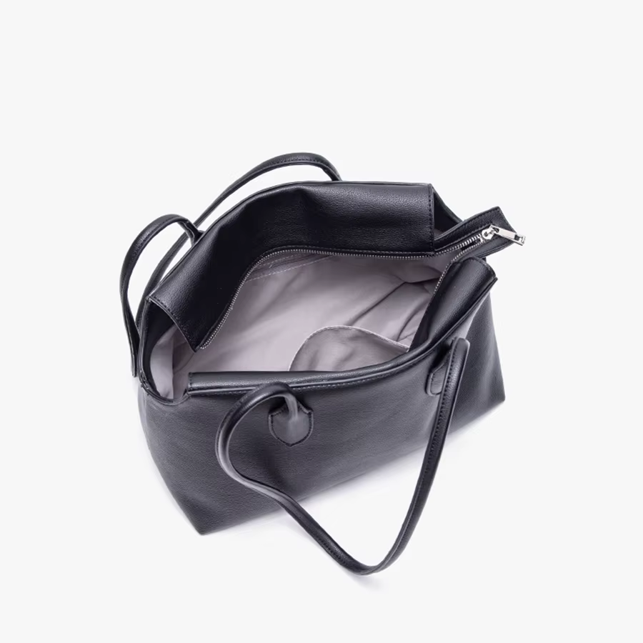 Sac à poignée supérieure noir en cuir Pu souple, fourre-tout de couleur unie avec fermeture éclair, sac à bandoulière simple pour femmes, grande capacité décontracté polyvalent