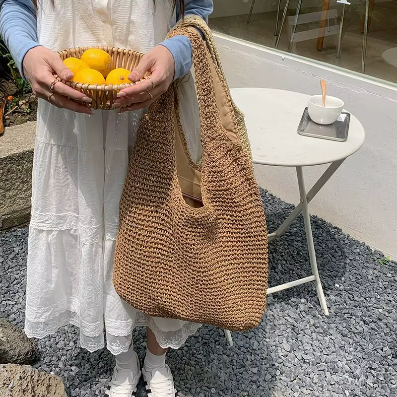 Sac à bandoulière en paille tressée pour femmes