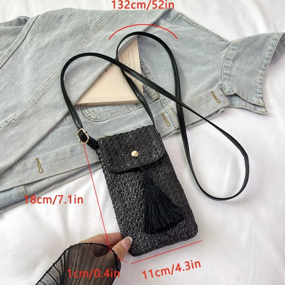 Sac à main tissé en paille tendance, fait main, style coréen, pochette pour téléphone pour femme, design de niche, couleur unie, sac de plage tissé, été