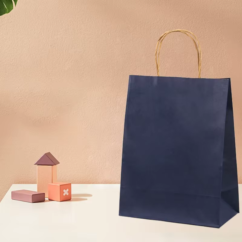 Sacs à main en papier Kraft, 50 pièces, sacs à main pour thé au lait, cosmétiques à emporter, magasin de vêtements, sacs d'emballage cadeau, Logo imprimé personnalisé