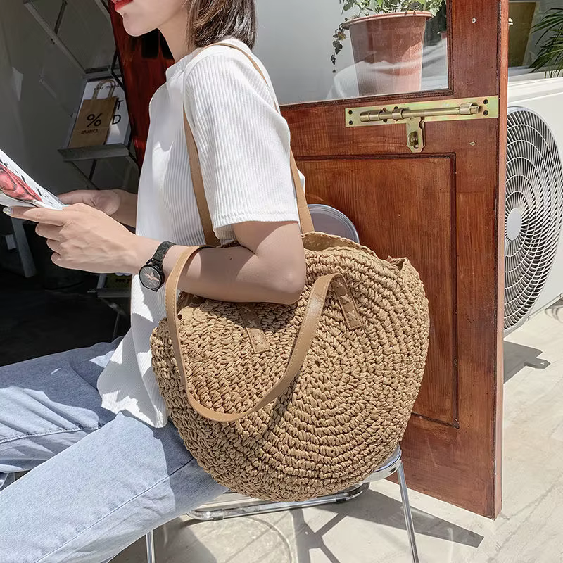 Sac de plage vintage en paille faite à la main