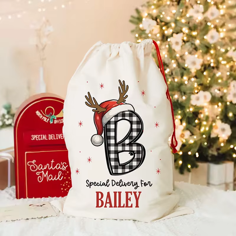 Sac cadeau personnalisé joyeux noël à cordon