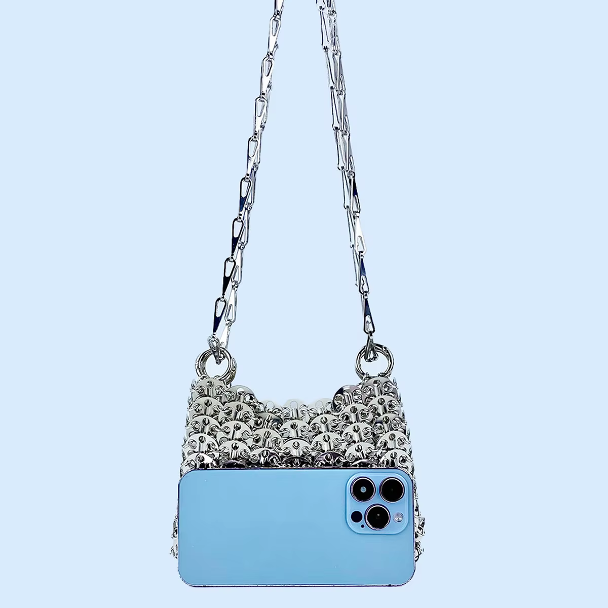 Sac argenté brillant tissé à la main
