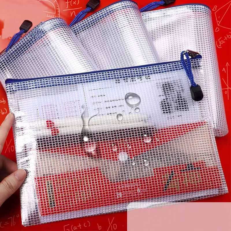 Sac à documents en poudre à fermeture éclair en maille