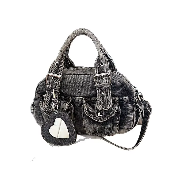 Sac bandoulière en jean délavé rétro pour femme