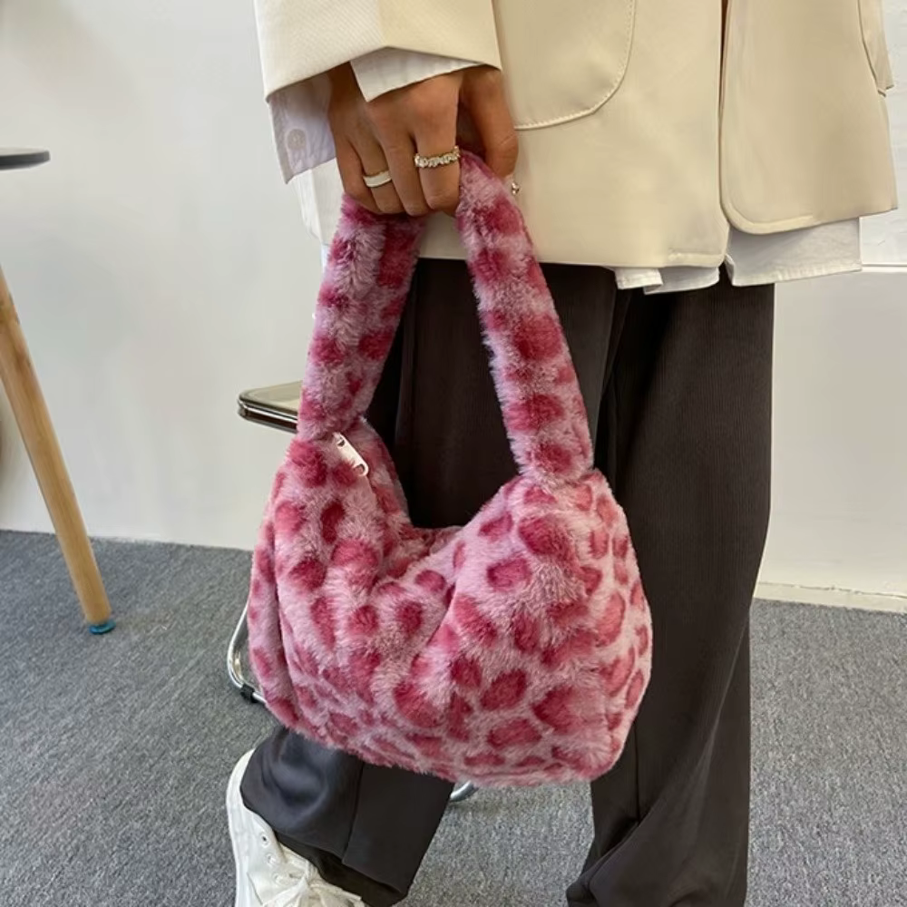 Sac fourre-tout en peluche imprimé léopard