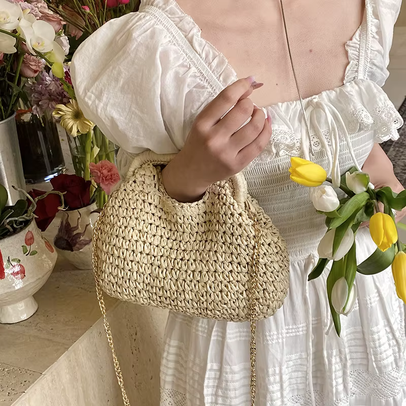 Sac bandoulière tissé à la main pour femme avec chaîne