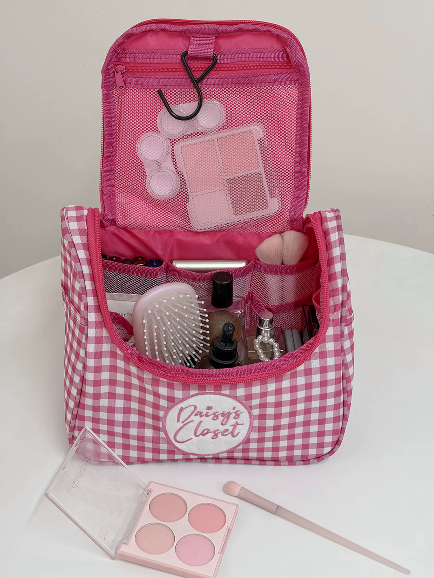 Pochette de maquillage Airfriend à motif quadrillé, sac de voyage matelassé pour organiser les cosmétiques, trousse de toilette de luxe pour femmes, vente en gros