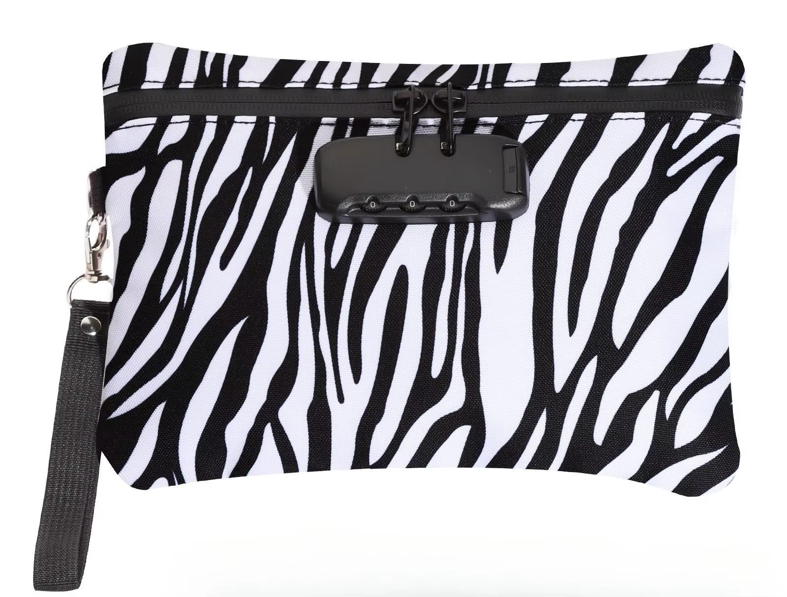 Pochette de poche à rayures zèbre avec fermeture éclair et serrure