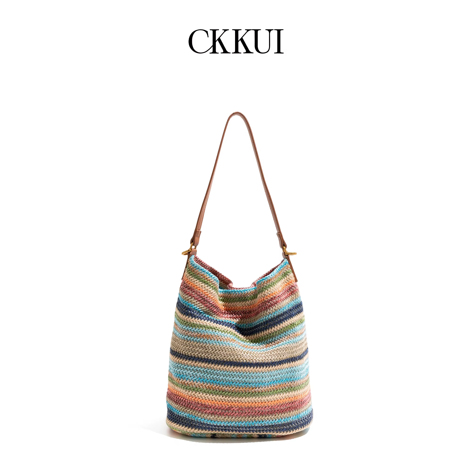 Sac fourre-tout rayé coloré en stock avec poignée supérieure en cuir