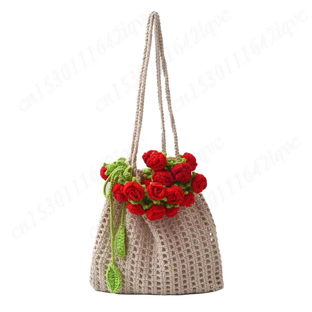 Rose Crochet sac à main 2025 printemps mignon tricoté sac à bandoulière romantique concepteur Floral évidé dames sac