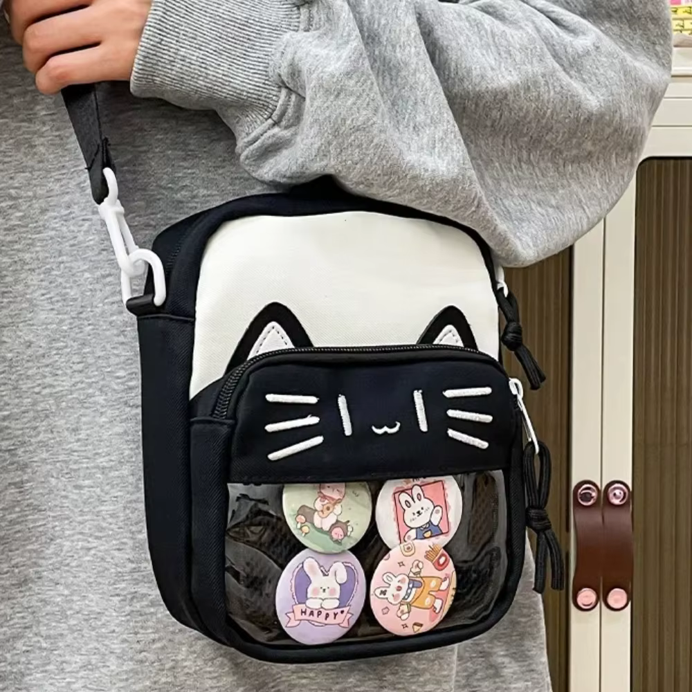 Tendance femmes Ita sacs mignon dessin animé chat brodé dame banlieue sac bricolage Badge sac décontracté femme