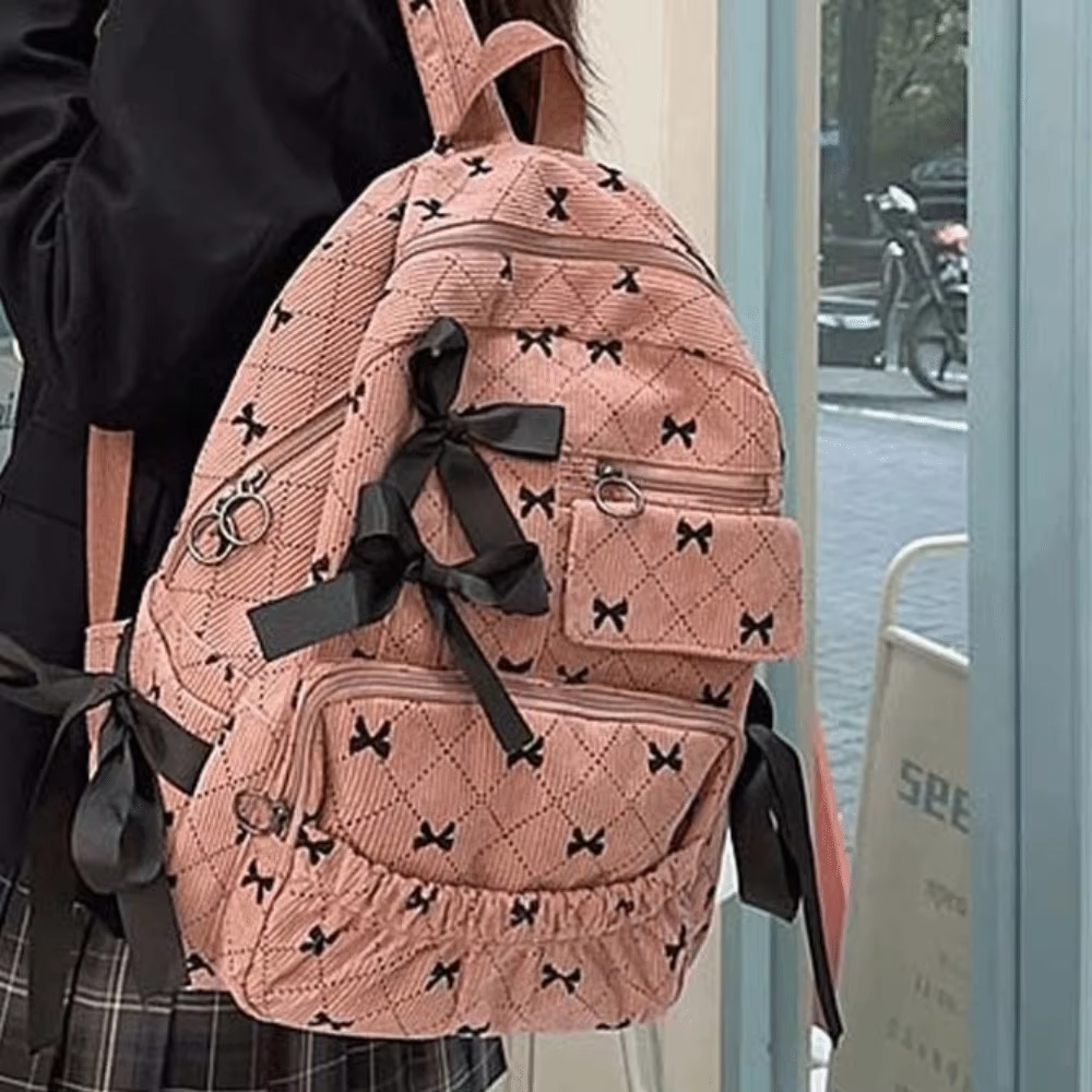 Sac à dos en velours côtelé avec nœud
