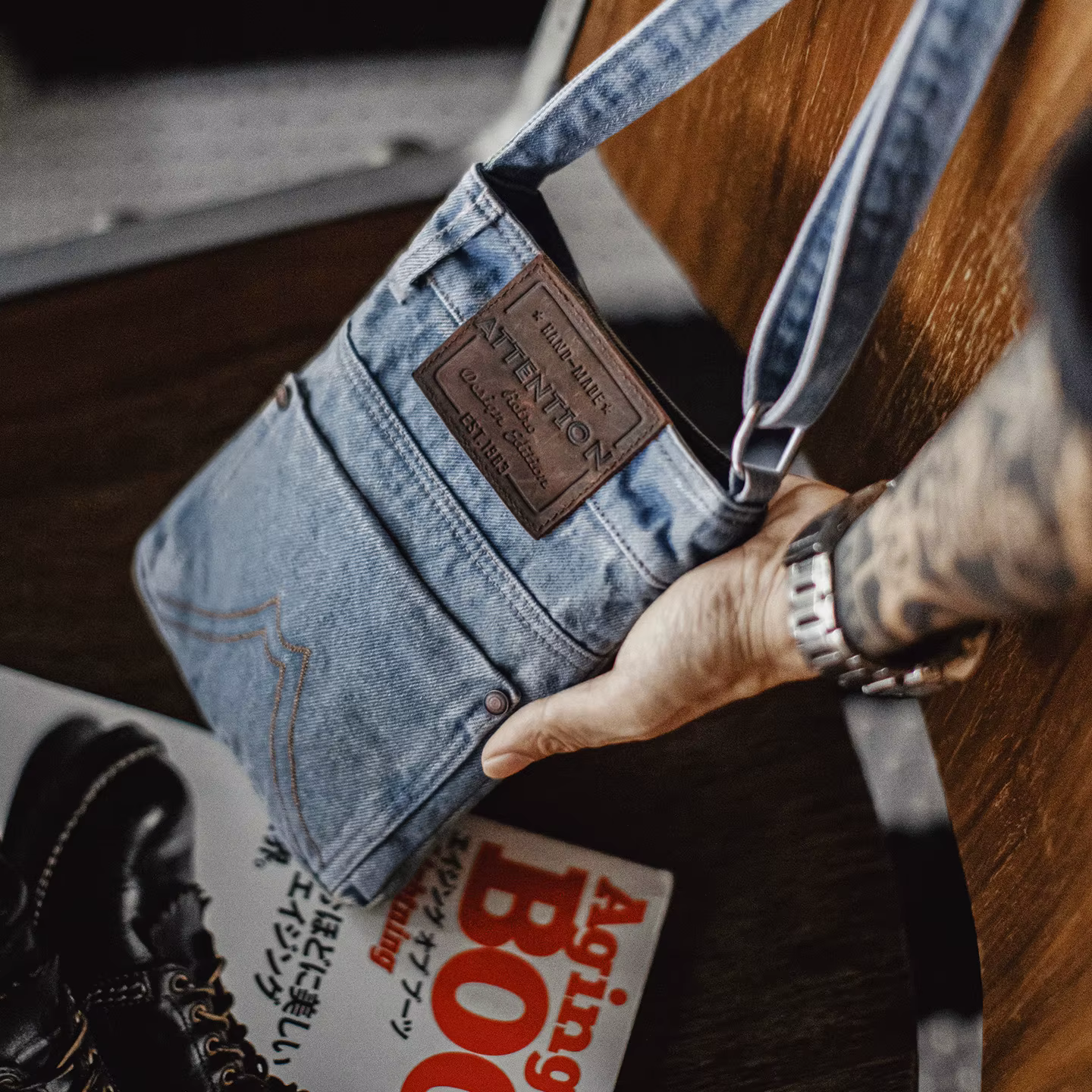 Maden Vintage lavé bleu Denim sac à bandoulière unisexe toile sac de messager banlieue épaule fourre-tout et porte-monnaie pour un usage quotidien
