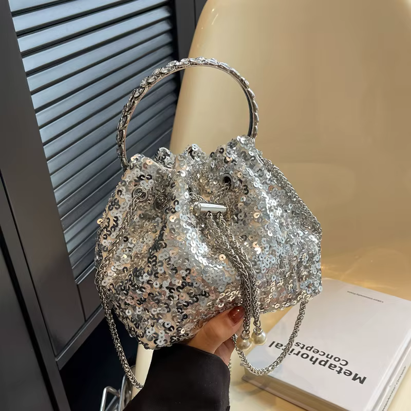 Sac à main à paillettes brillantes argentées pour femmes
