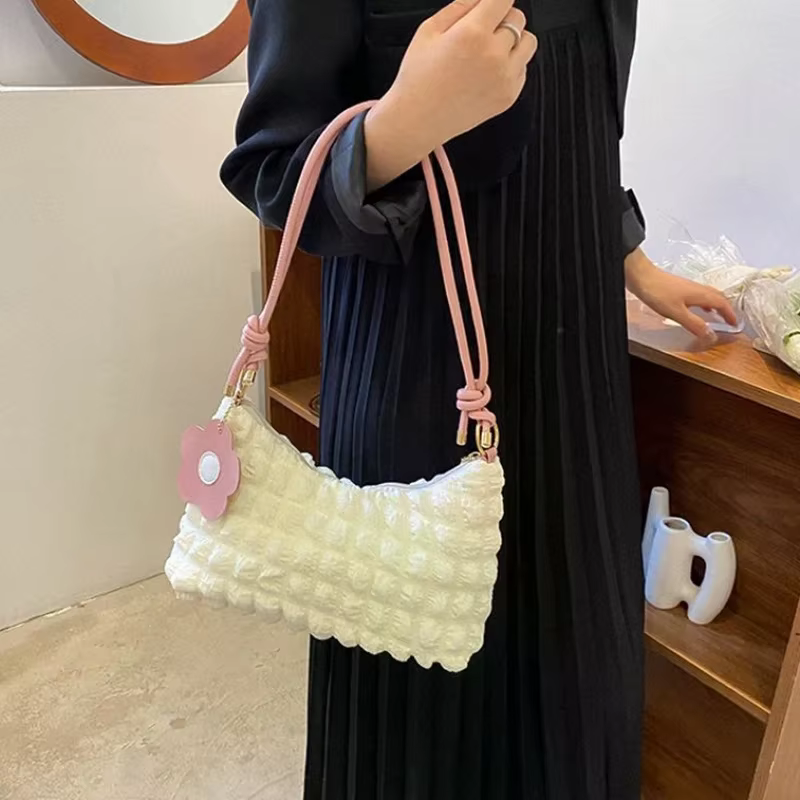 Sac fourre-tout décontracté plissé couleur unie pour femme