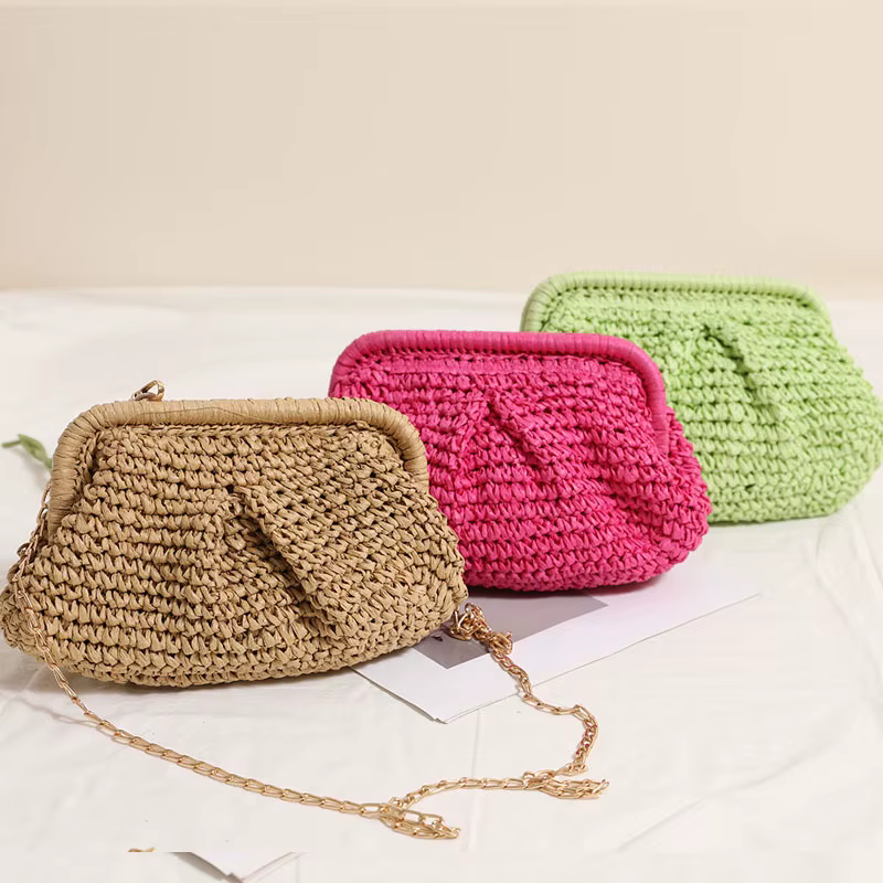 2025 nouvelles femmes paille tissé sac chaîne sangle