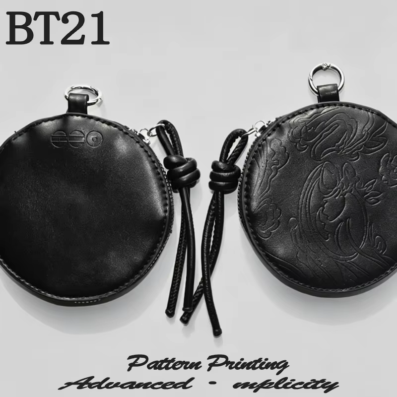 Porte-monnaie BT21 Mini Zero 11CM, accessoire pour fans d'idoles, petit sac rond, porte-clés, pochette noire pour pièces de monnaie, cadeau de collection pour fans, petit sac de rangement