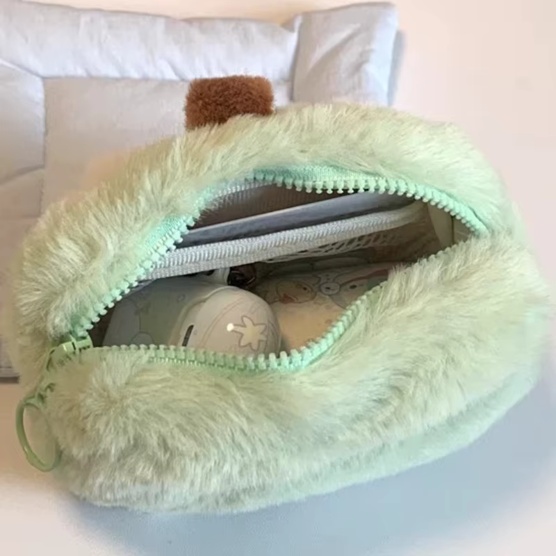 Porte-monnaie en peluche pomme mignon, Mini pochette Kawaii pour filles, porte-clés, portefeuille pour étudiant, organisateur de câbles d'écouteurs, poche douce et floue, cadeau