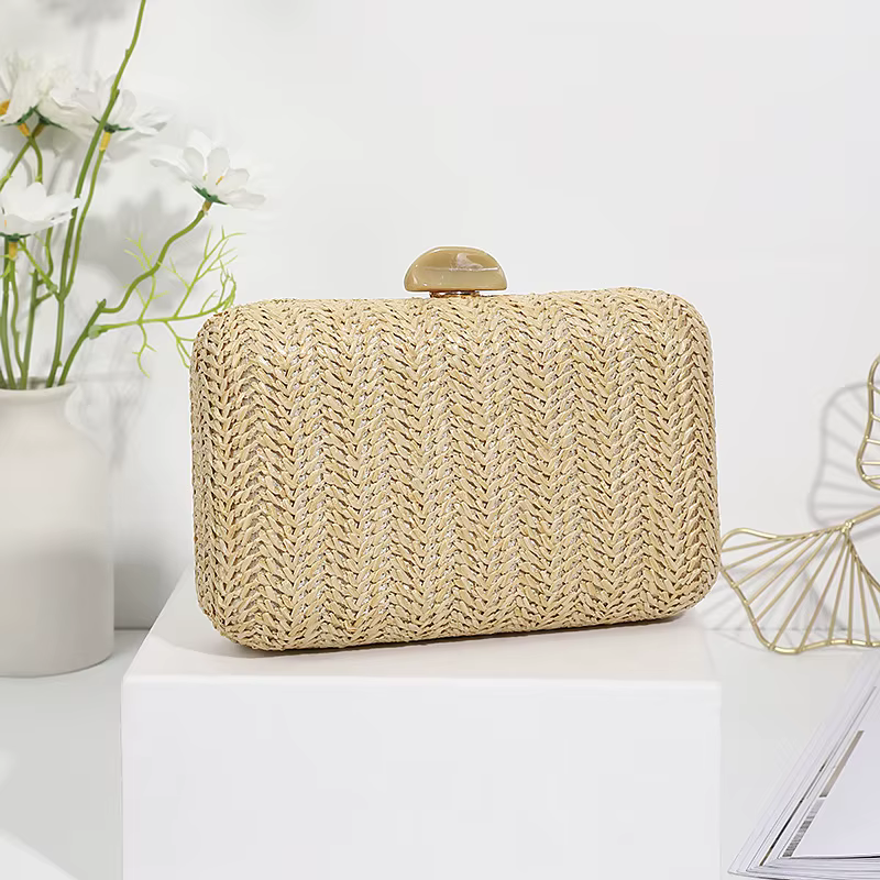 Tissage paille soirée pochettes pour femmes fête d'été mode sacs à bandoulière Sac à main de luxe Hadbags mariage mariée embrayages Sac