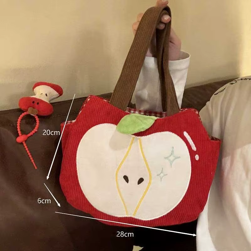 Sac à main pomme rouge créatif et mignon en velours côtelé