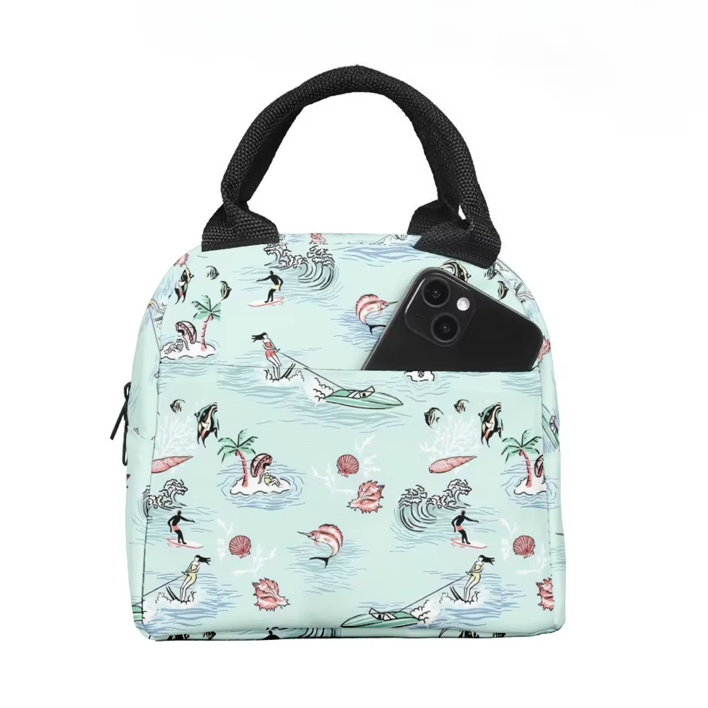 Palmiers plage surf sac à déjeuner isolé poche latérale étanche réutilisable bureau conception facile à nettoyer pour le travail école pique-niques