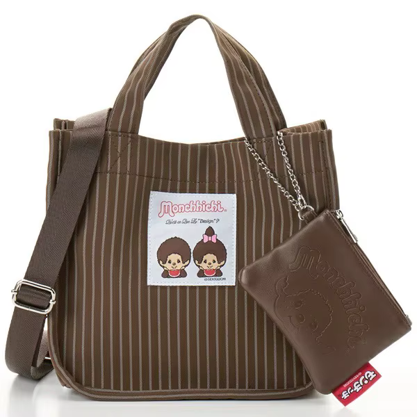 Nouveau sac à main Monchhichi à rayures grande capacité