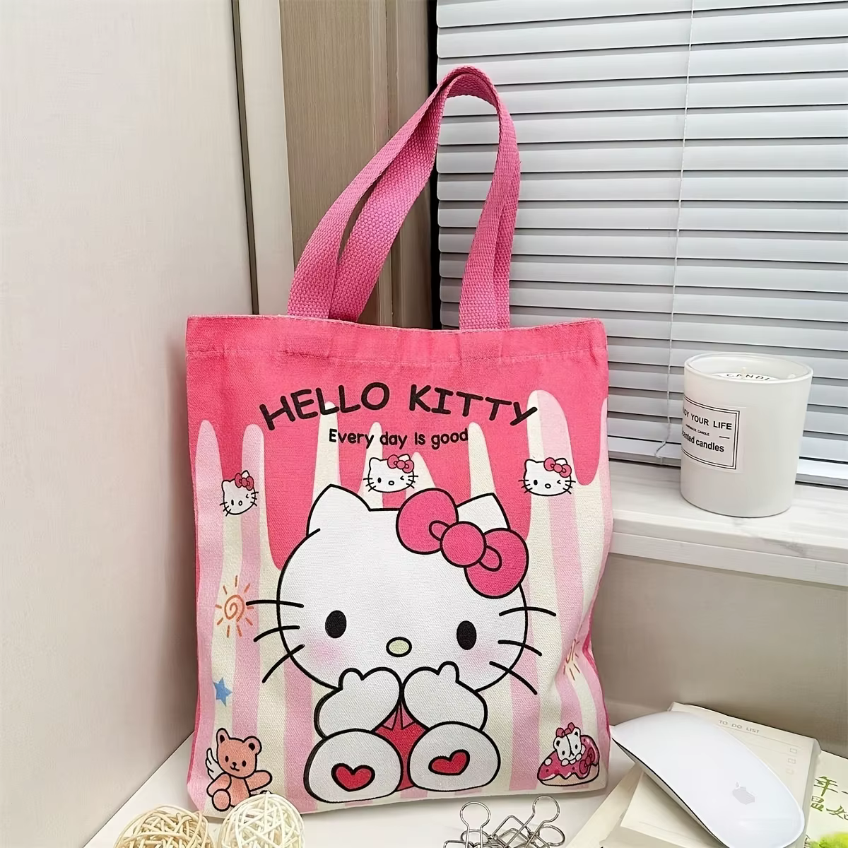 Sac fourre-tout en toile rose Kawaii été 2026