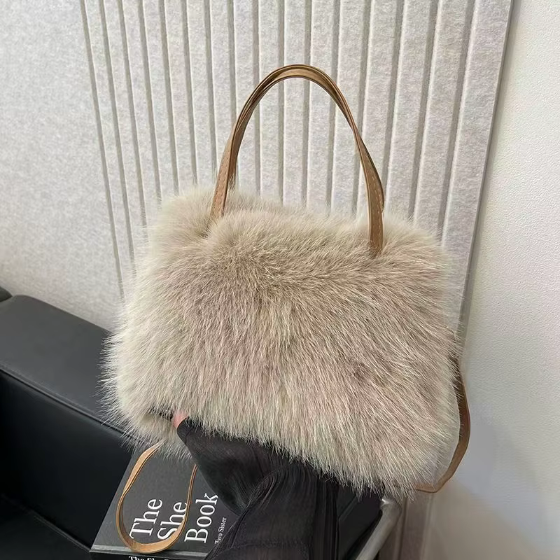 Sacs à main à pompon en fausse fourrure pour femmes, sac à bandoulière en fourrure pour dames, fourre-tout en peluche douce, sacs à bandoulière, mode hiver, nouveau cadeau 2025