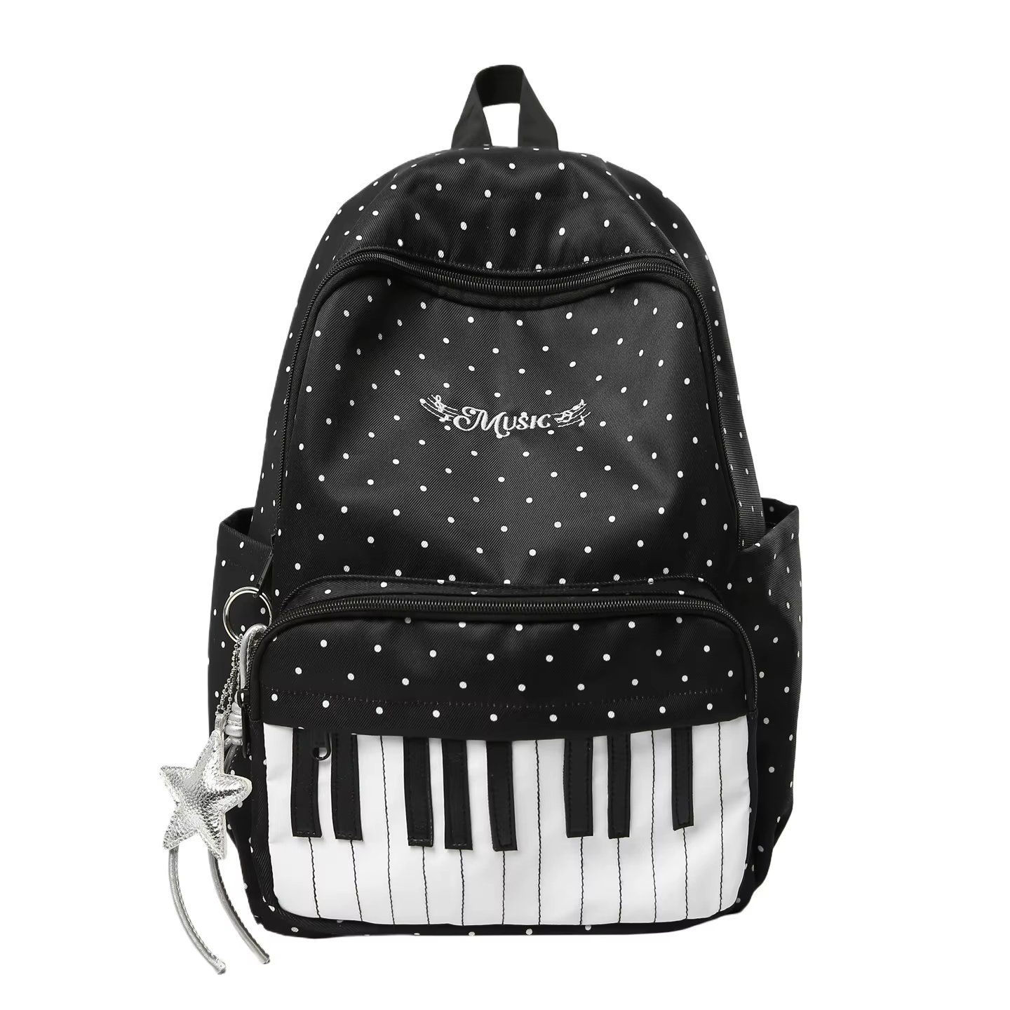 Sac à dos unisexe en nylon style japonais à motif piano
