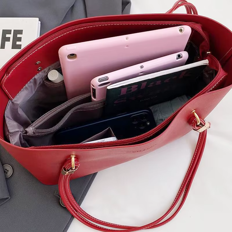 Sac à bandoulière rouge en cuir PU, grande capacité, marque de bonne qualité, fourre-tout de luxe de styliste, grand sac à main pour banlieue, fête de mariage