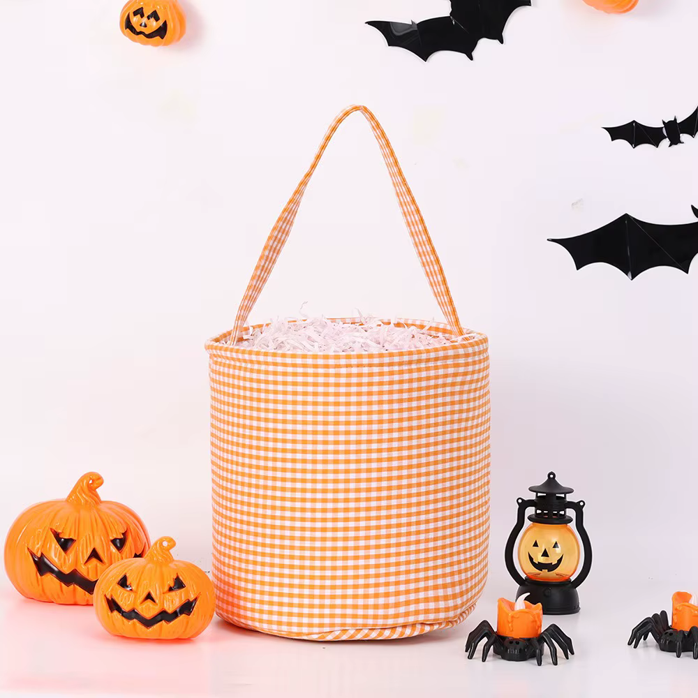 Panier de bonbons d'Halloween « Trick or Treat » – Sac fourre-tout à motif écossais grande capacité pour décorations et fournitures