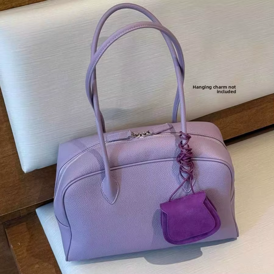 Nouveau Sac Fourre-tout Boston Violet 2026 Grande Capacité Sac à Main Bandoulière pour Trajet Quotidien Sac Bowling Style Décontracté en Cuir Synthétique