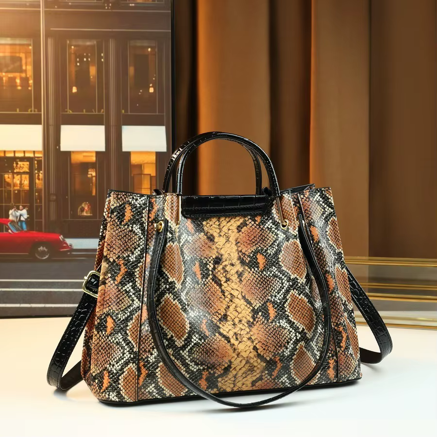 Nouveau Sac à Main Femme Haut de Gamme Grande Capacité Motif Serpent Tendance 2026 – Sac Seau Polyvalent Porté Épaule ou Croisé