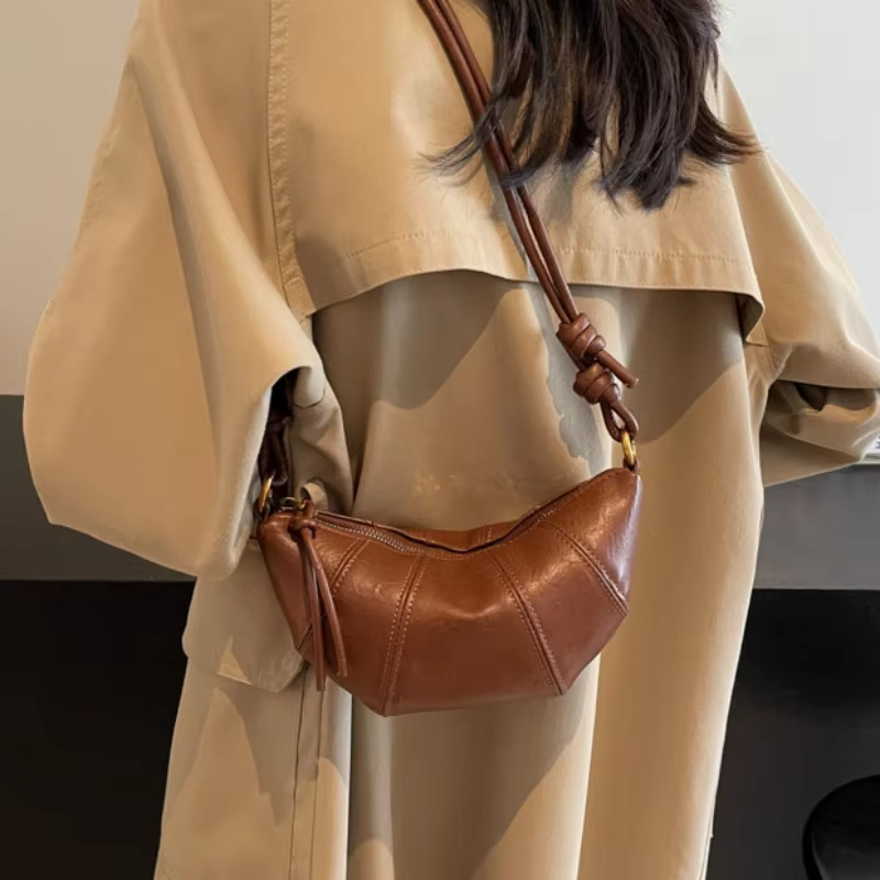 Sac à bandoulière Croissant personnalisé Vintage en cuir PU boulette sac