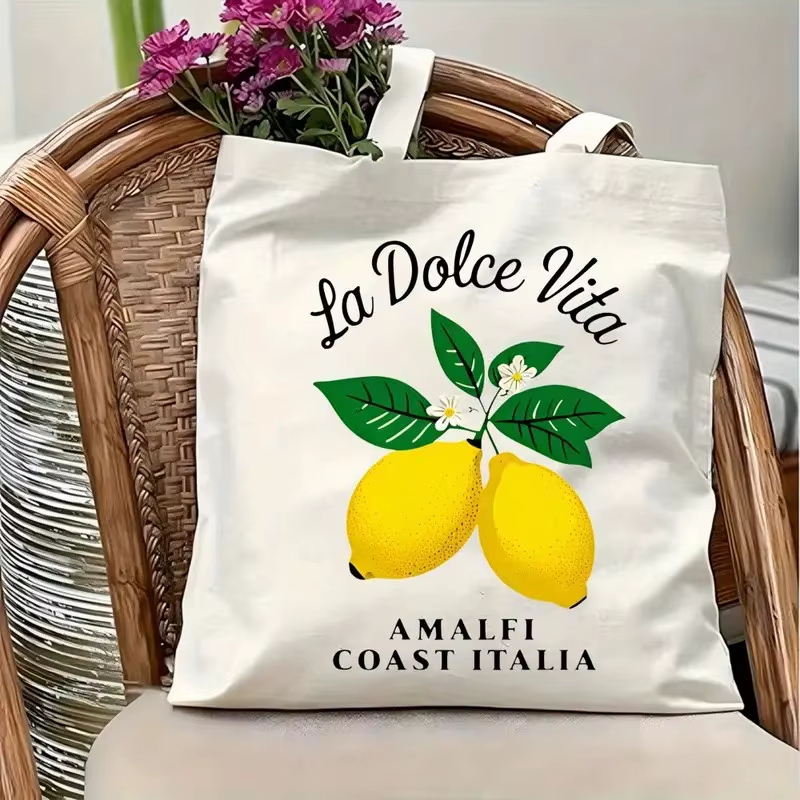 Sac fourre-tout en toile La Dolce Vita au citron