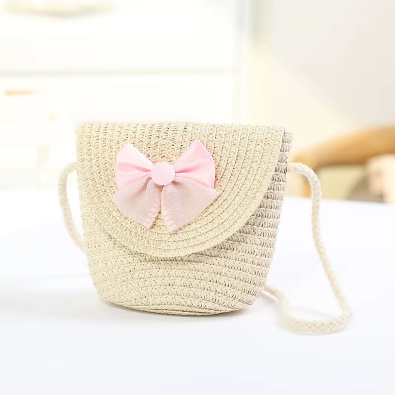 Sacs de paille à nœud rose pour filles