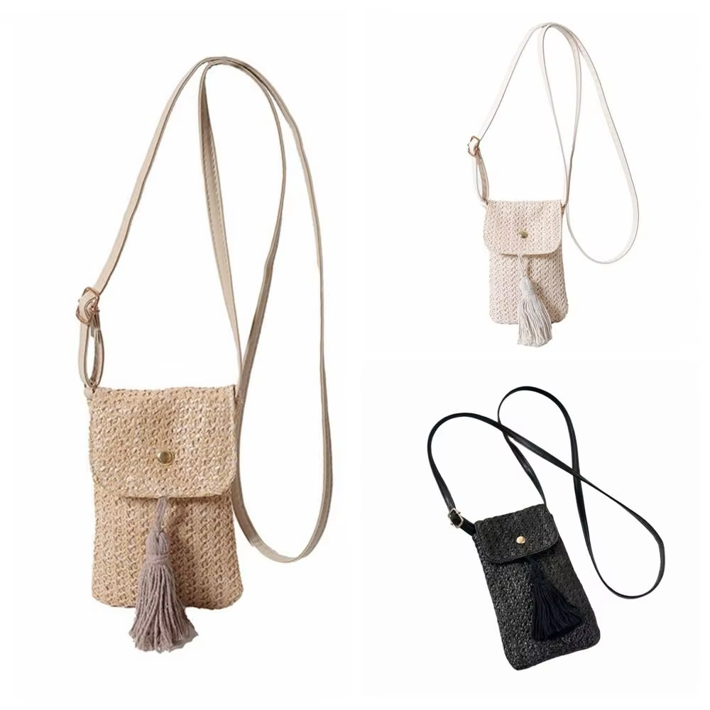 Sac à main tissé en paille tendance, fait main, style coréen, pochette pour téléphone pour femme, design de niche, couleur unie, sac de plage tissé, été