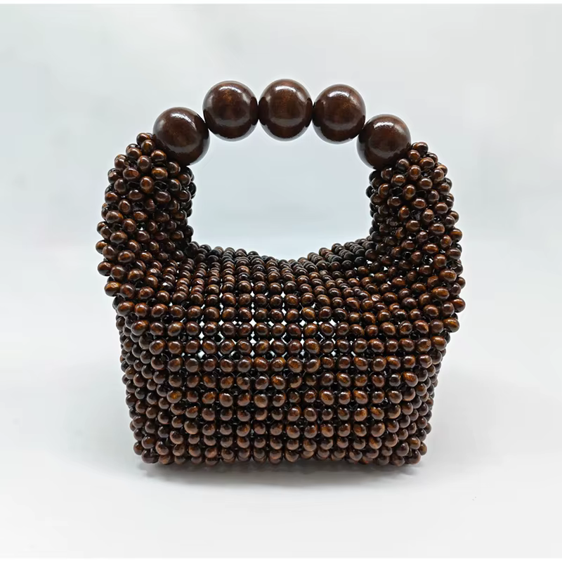Sac fourre-tout vintage français en bois perlé