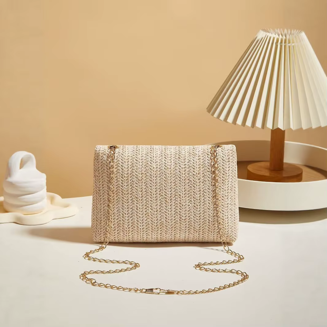 Sac à main pour femme en paille tressée de style rétro tendance