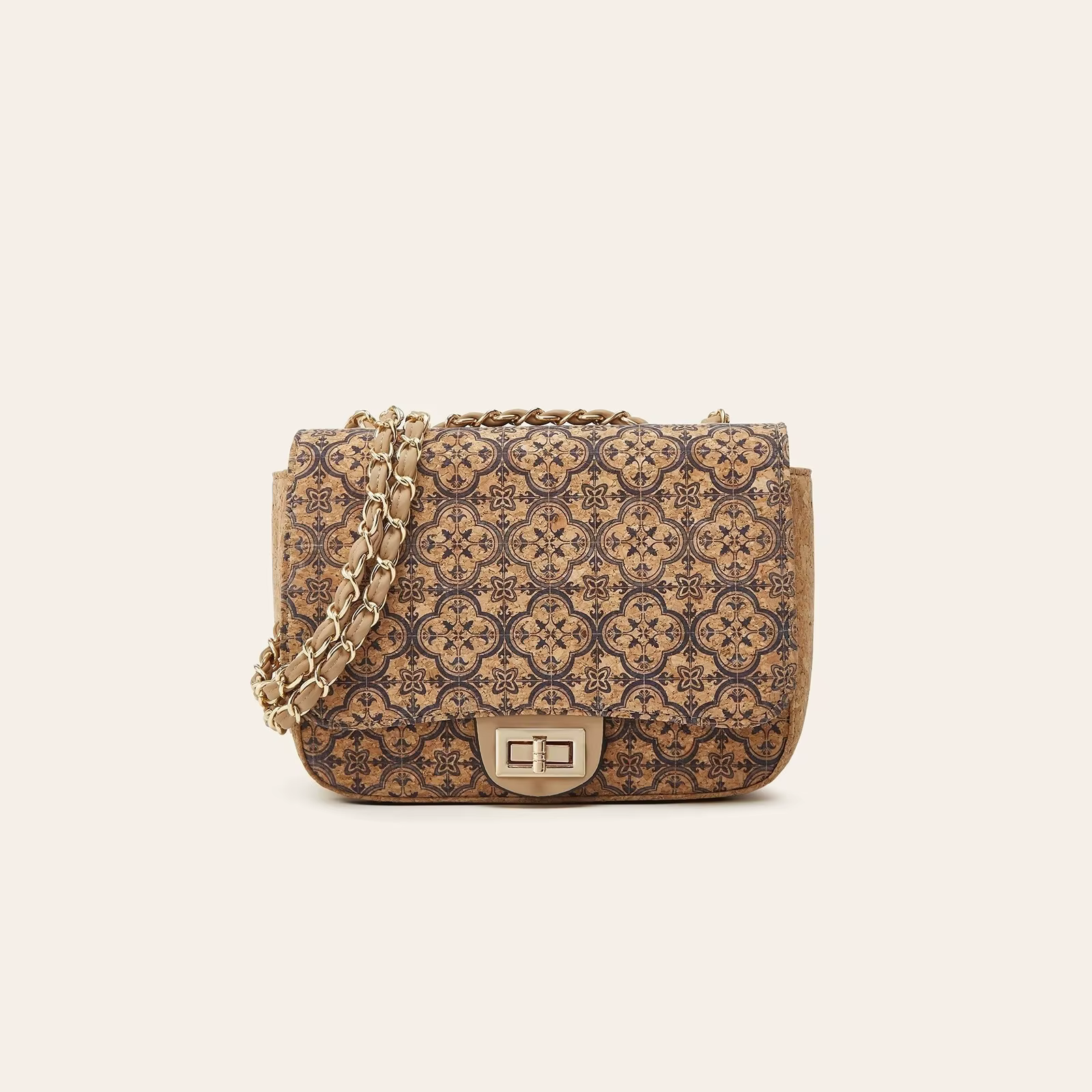 Sac bandoulière en liège imprimé grain de bois style rétro pour femme
