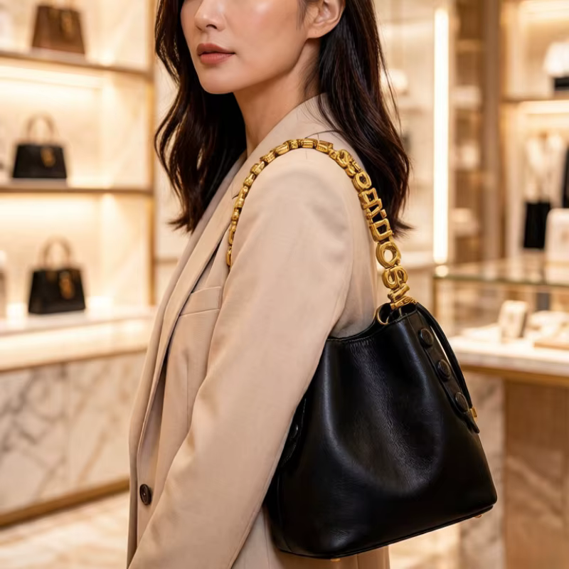 Sac à langer avec logo de créateur : Sac bandoulière élégant en cuir pour femme au style minimaliste et grande capacité de rangement