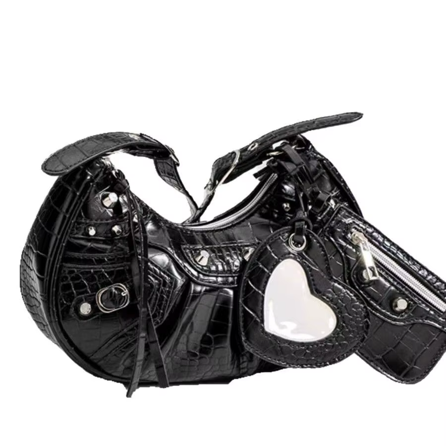 Sac de moto plissé à franges et rivets style punk 2025