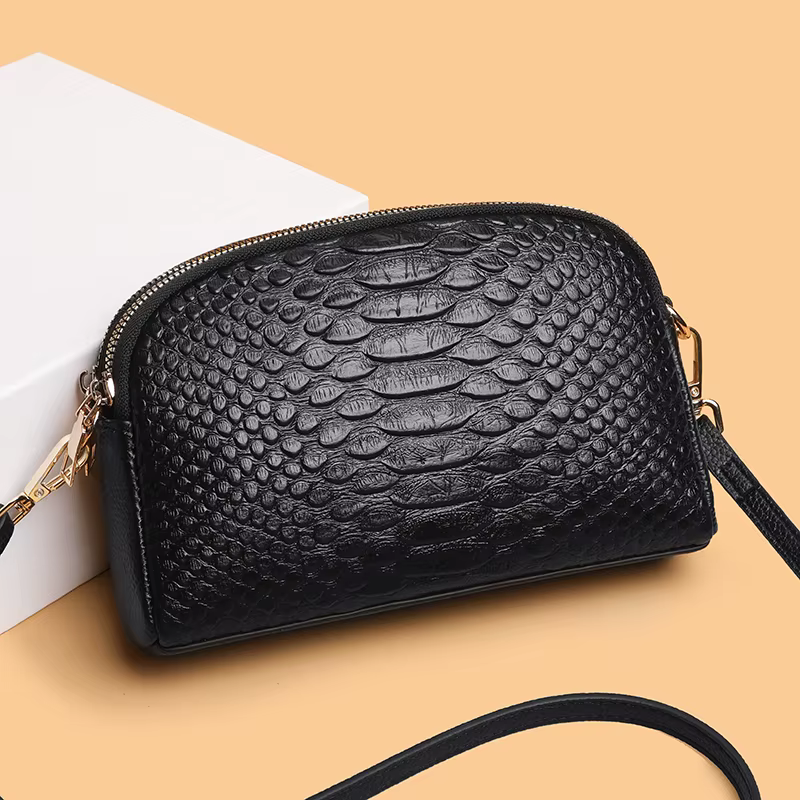 Sac à bandoulière en cuir véritable motif Crocodile pour femmes