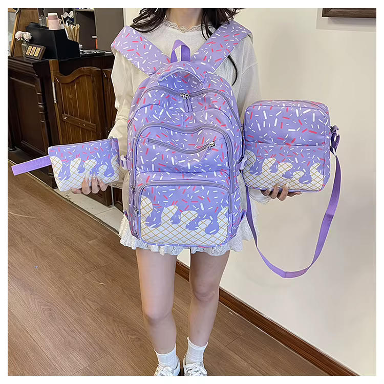 Nouvelle série de sacs d'école 3 pièces style collège pour filles