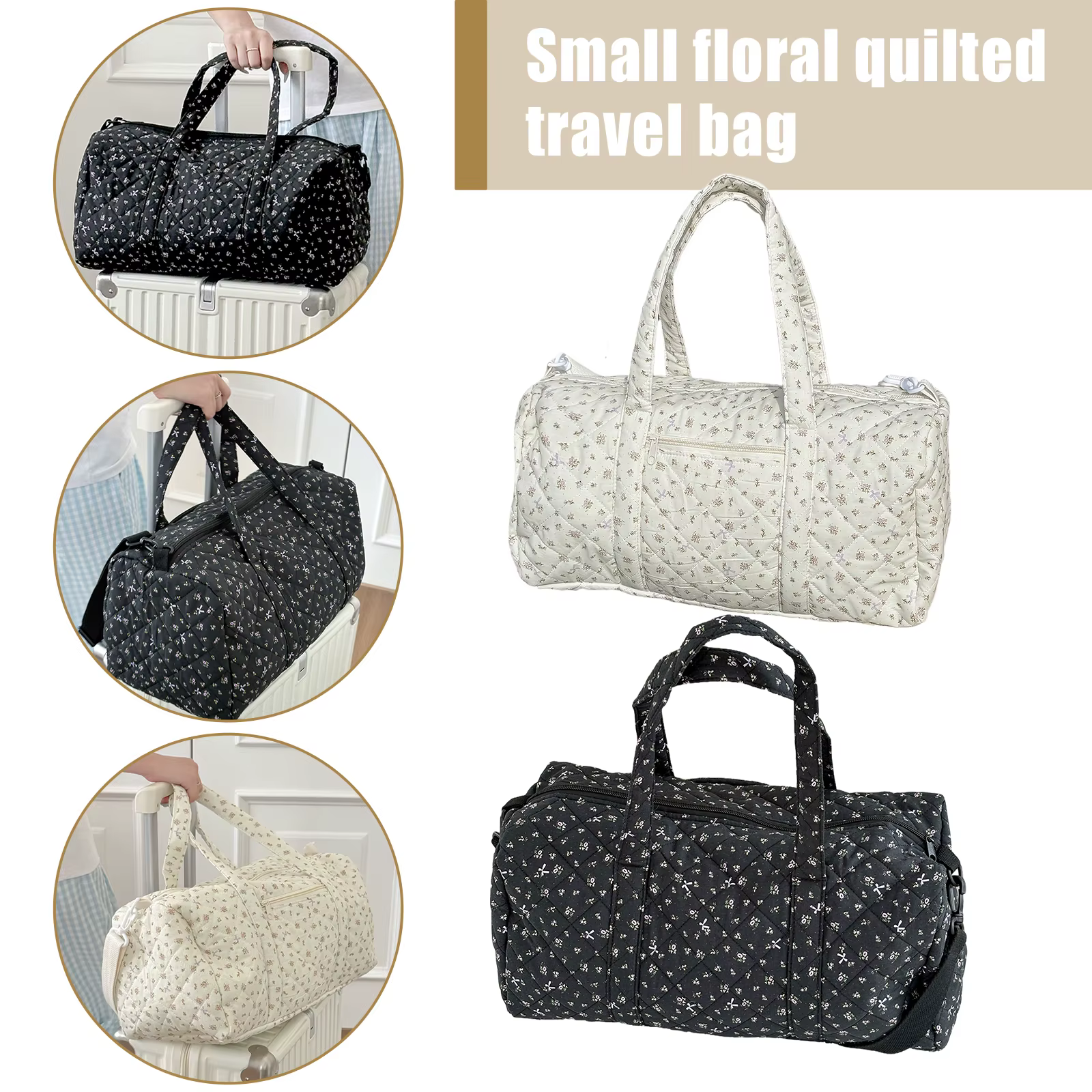 Sac de voyage matelassé en coton avec fermeture éclair