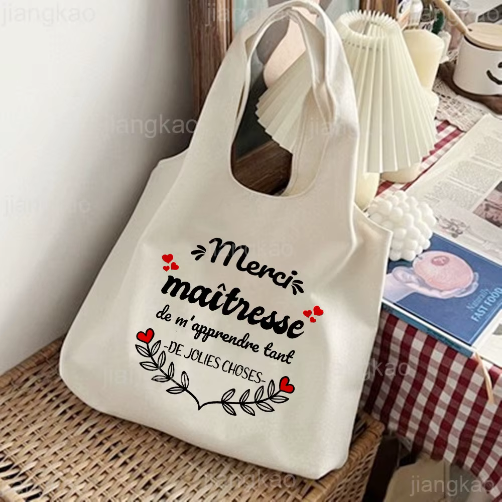 Marci Maitresse Sac fourre-tout imprimé Littérature Sac à bandoulière Illustration Fille Livre Sac Voyage Harajuku Toile Sac à main Cadeau pour enseignant